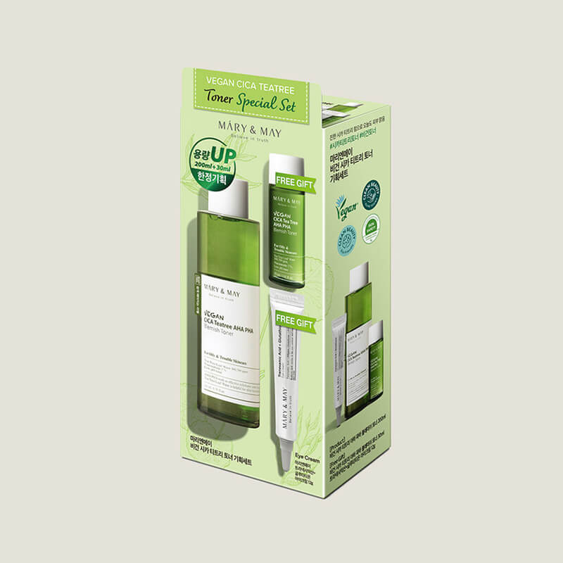 [Mary&May] Vegan CICA Tea Tree Toner Special Set (200ml+30ml+Eye cream 12g)